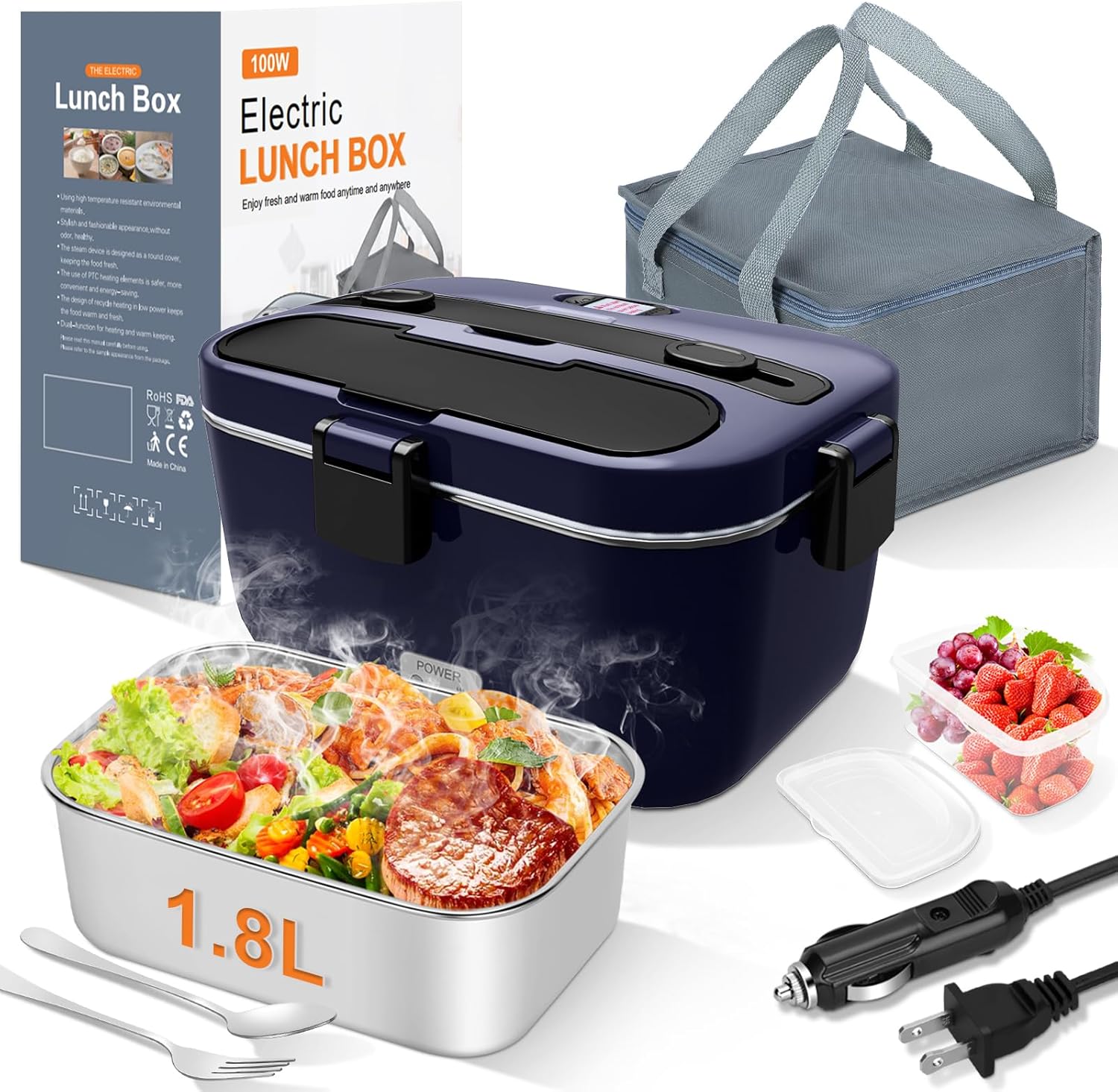 Electric Lunch Box Food Warmer: 100W Heated Lunch Box for Adults, 1.8L Portable Fast Heating Lunchbox Food Heater for Car, Truck, Work, Travel, Lonchera Elctrica Porttil 12/24V/110-230V$35.61Joyshop