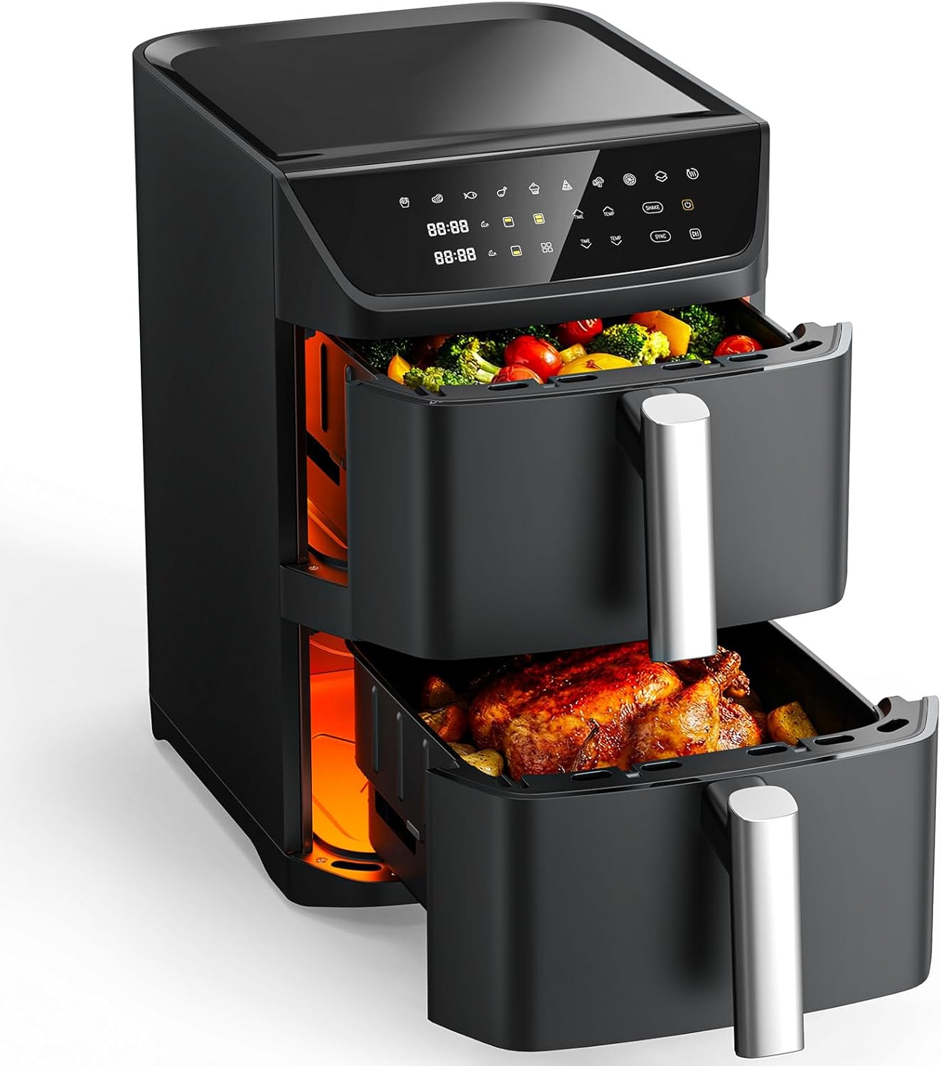 JOYYIE Dual Basket Air Fryer, 12.6QT Family-Size for 10–12 People, XL Basket for 6LB Whole Chicken, DoubleStack Compact Design, 10-in-1 Functions with Reheat, Dehydrate & SyncFinish, Dishwasher-Safe, Black$88.29Joyshop