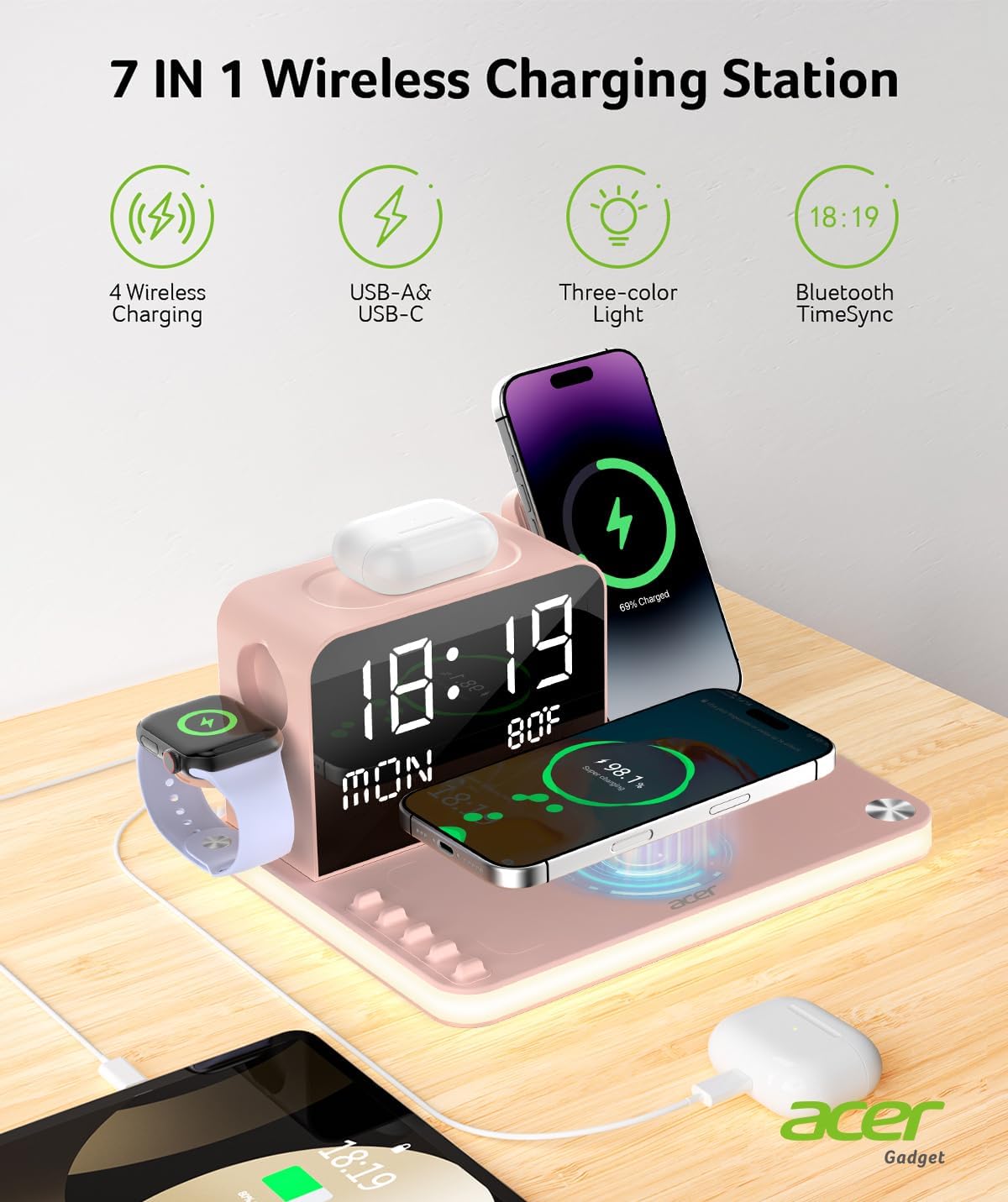 7-in-1 Wireless Charging Station: Charger Stand for Multiple Devices for Apple - iPhone 16 15 14 13 12 Pro Max Apple Watch Airpods, Wireless Charger iPhone Charging Station with Bluetooth$52.99Joyshop