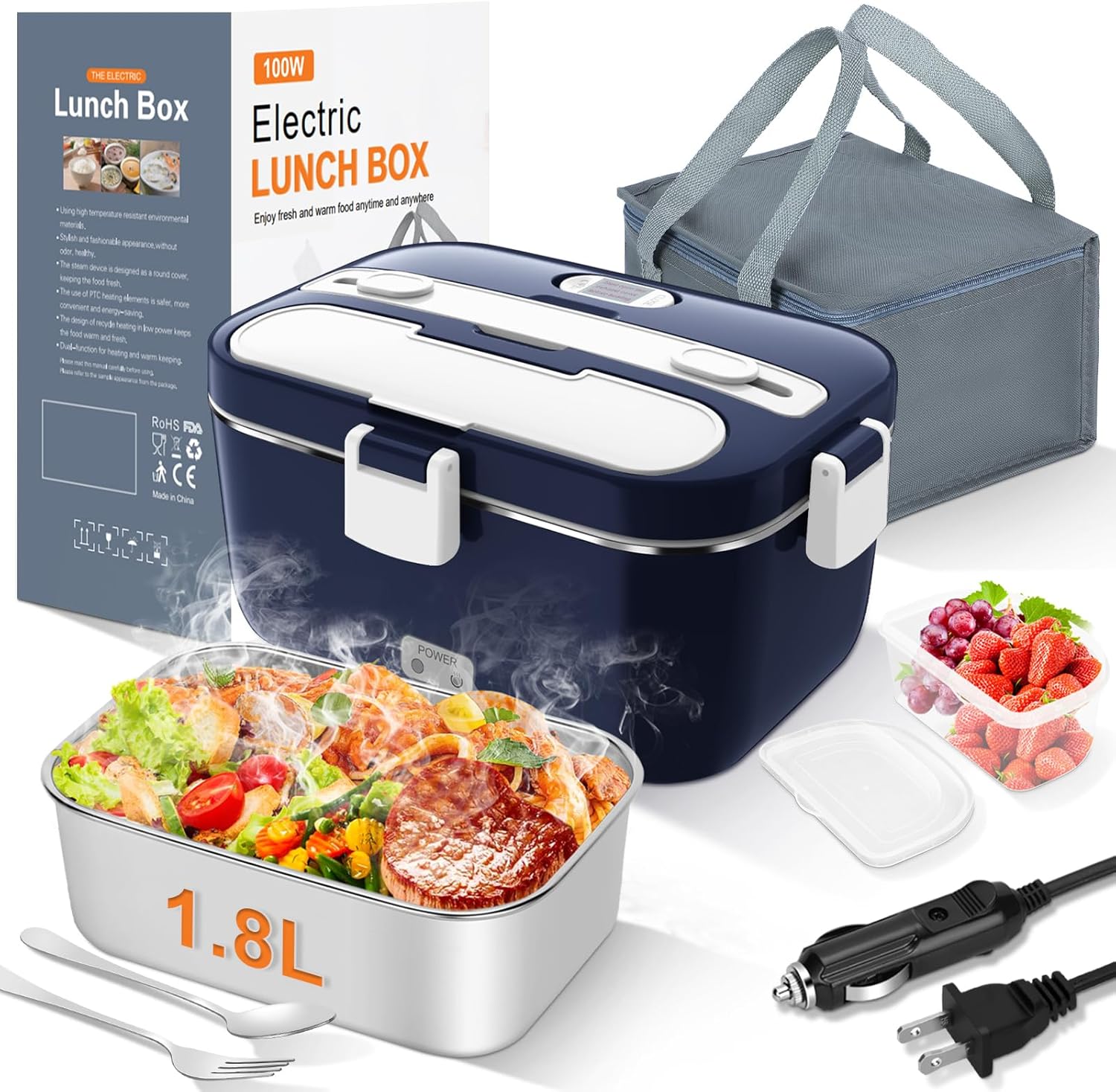 Electric Lunch Box Food Warmer: 100W Heated Lunch Box for Adults, 1.8L Portable Fast Heating Lunchbox Food Heater for Car, Truck, Work, Travel, Lonchera Elctrica Porttil 12/24V/110-230V$35.61Joyshop