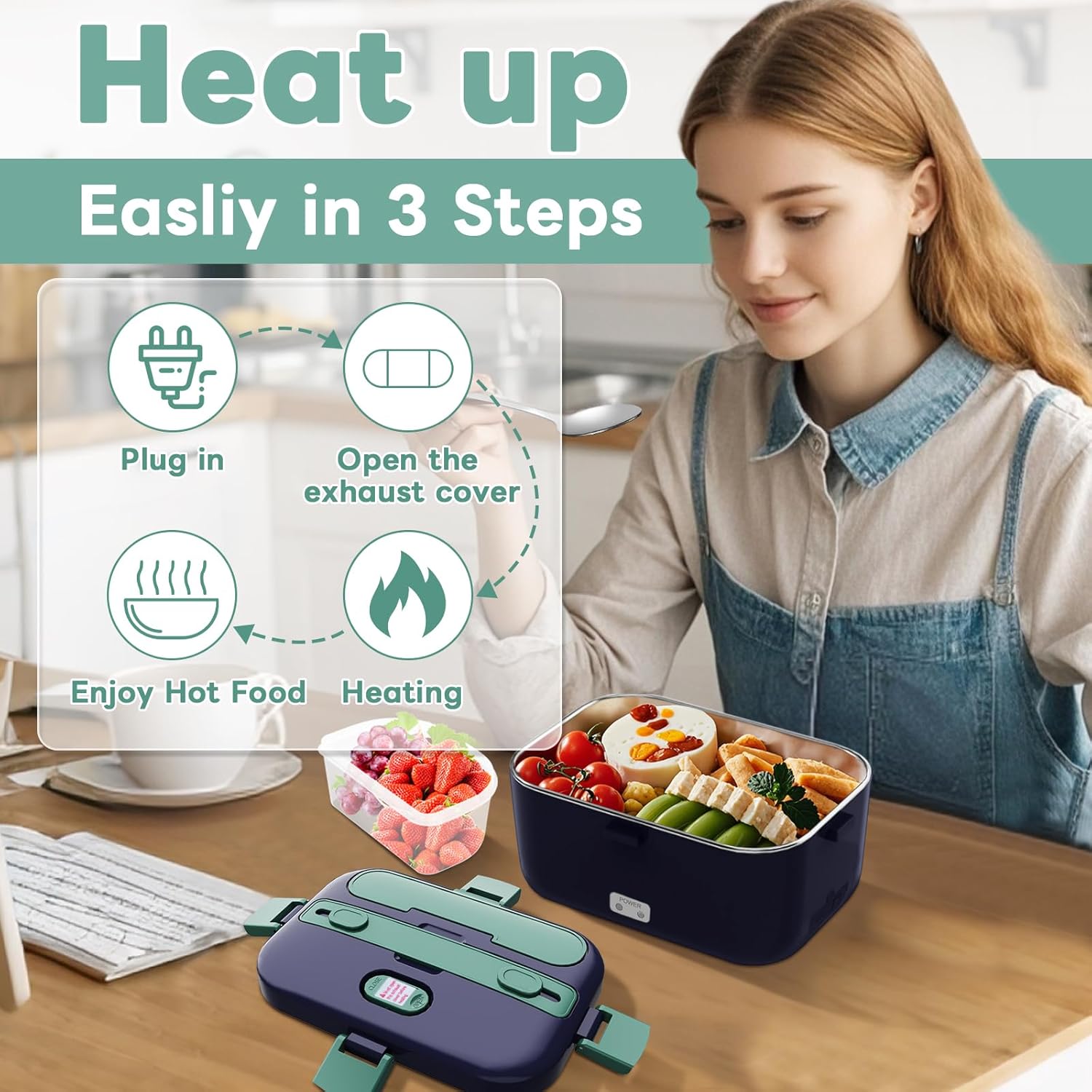 Electric Lunch Box Food Warmer: 100W Heated Lunch Box for Adults, 1.8L Portable Fast Heating Lunchbox Food Heater for Car, Truck, Work, Travel, Lonchera Elctrica Porttil 12/24V/110-230V$35.61Joyshop