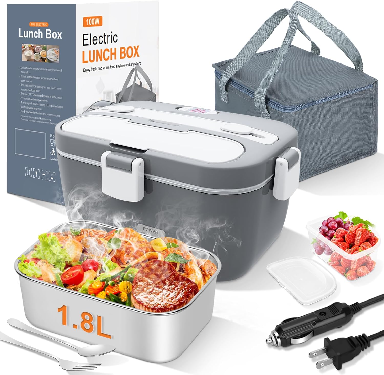 Electric Lunch Box Food Warmer: 100W Heated Lunch Box for Adults, 1.8L Portable Fast Heating Lunchbox Food Heater for Car, Truck, Work, Travel, Lonchera Elctrica Porttil 12/24V/110-230V$35.61Joyshop